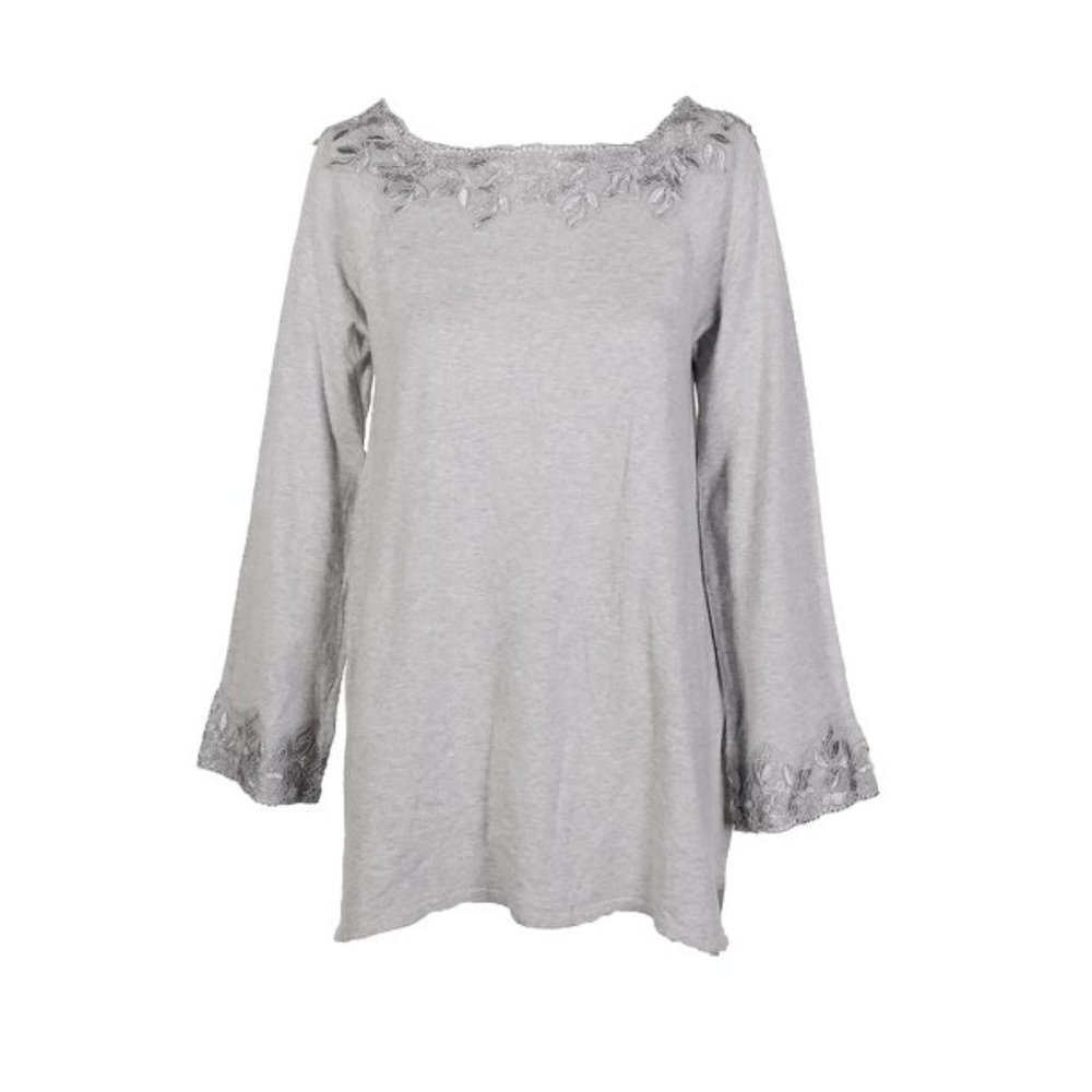 Style & Co Gray Lace Long Sleeve Tunic Sweater